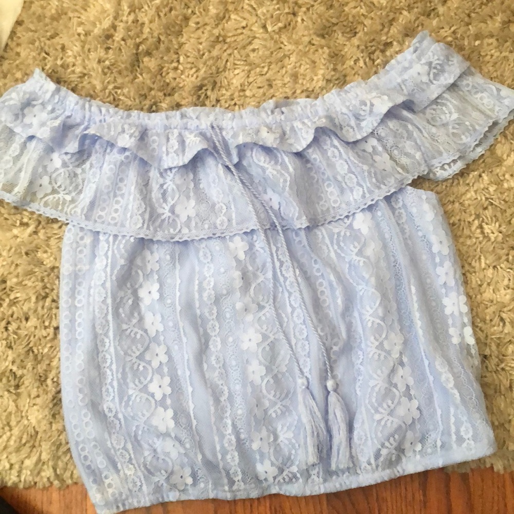 no boundaries light blue blouse